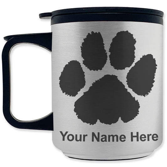 Coffee Travel Mug, Paw Print, Personalized Engraving Included