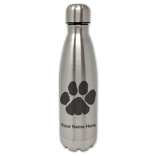 LaserGram Single Wall Water Bottle, Paw Print, Personalized Engraving Included