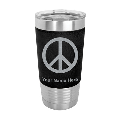 20oz Faux Leather Tumbler Mug, Peace Sign, Personalized Engraving Included - LaserGram Custom Engraved Gifts
