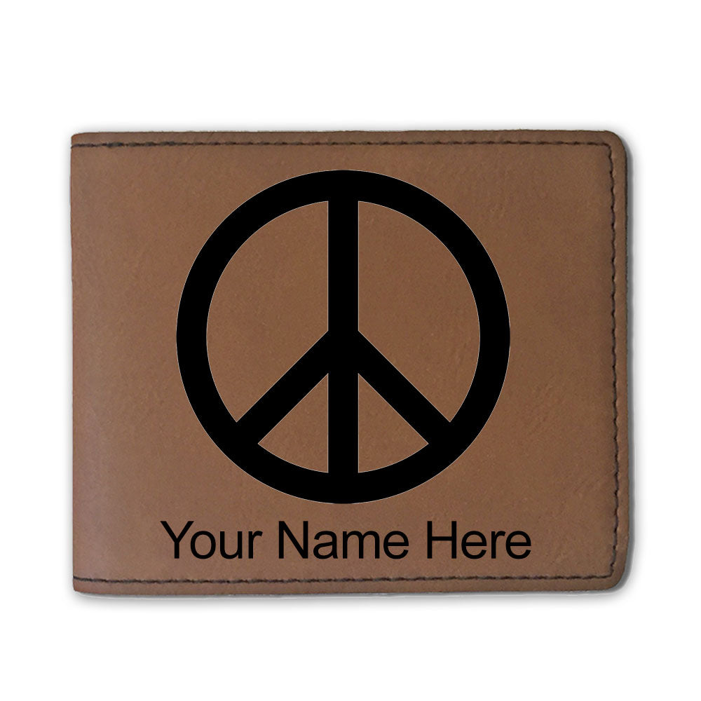 Faux Leather Bi-Fold Wallet, Peace Sign, Personalized Engraving Included