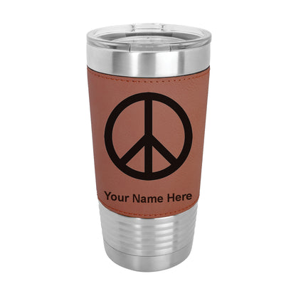 20oz Faux Leather Tumbler Mug, Peace Sign, Personalized Engraving Included - LaserGram Custom Engraved Gifts