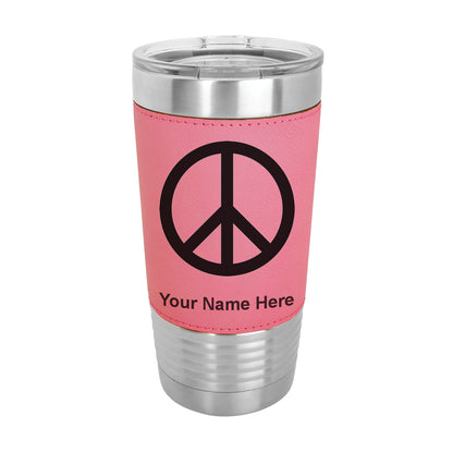 20oz Faux Leather Tumbler Mug, Peace Sign, Personalized Engraving Included - LaserGram Custom Engraved Gifts