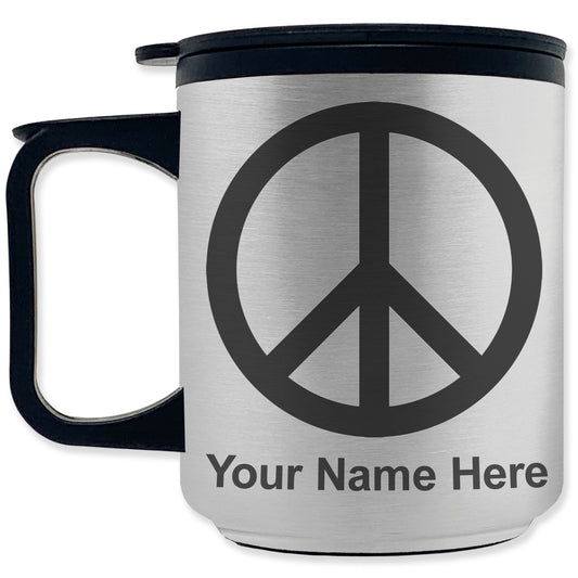 Coffee Travel Mug, Peace Sign, Personalized Engraving Included