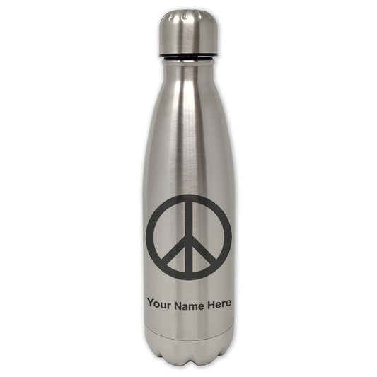 LaserGram Single Wall Water Bottle, Peace Sign, Personalized Engraving Included