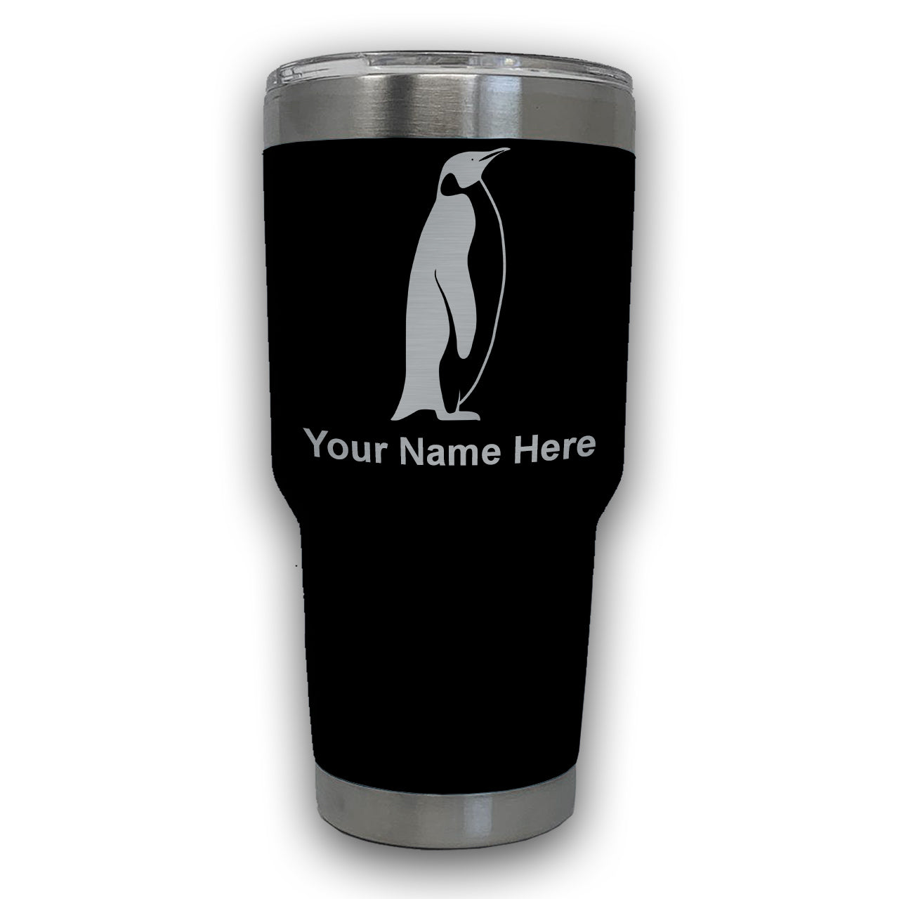 LaserGram 30oz Tumbler Mug, Penguin, Personalized Engraving Included