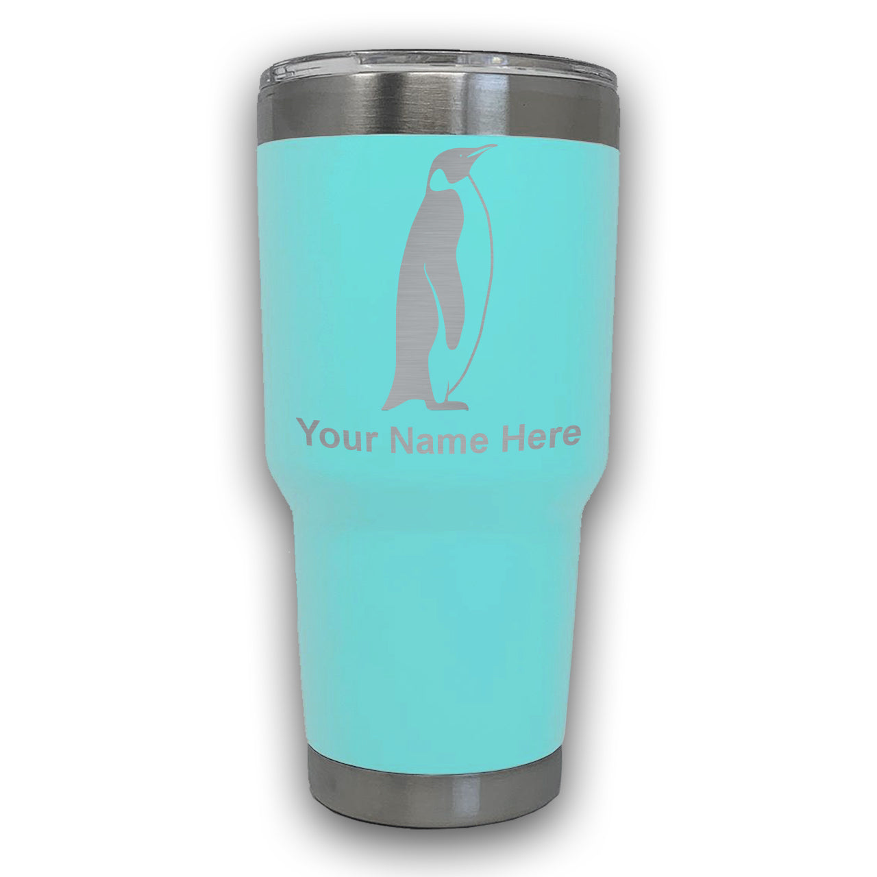 LaserGram 30oz Tumbler Mug, Penguin, Personalized Engraving Included