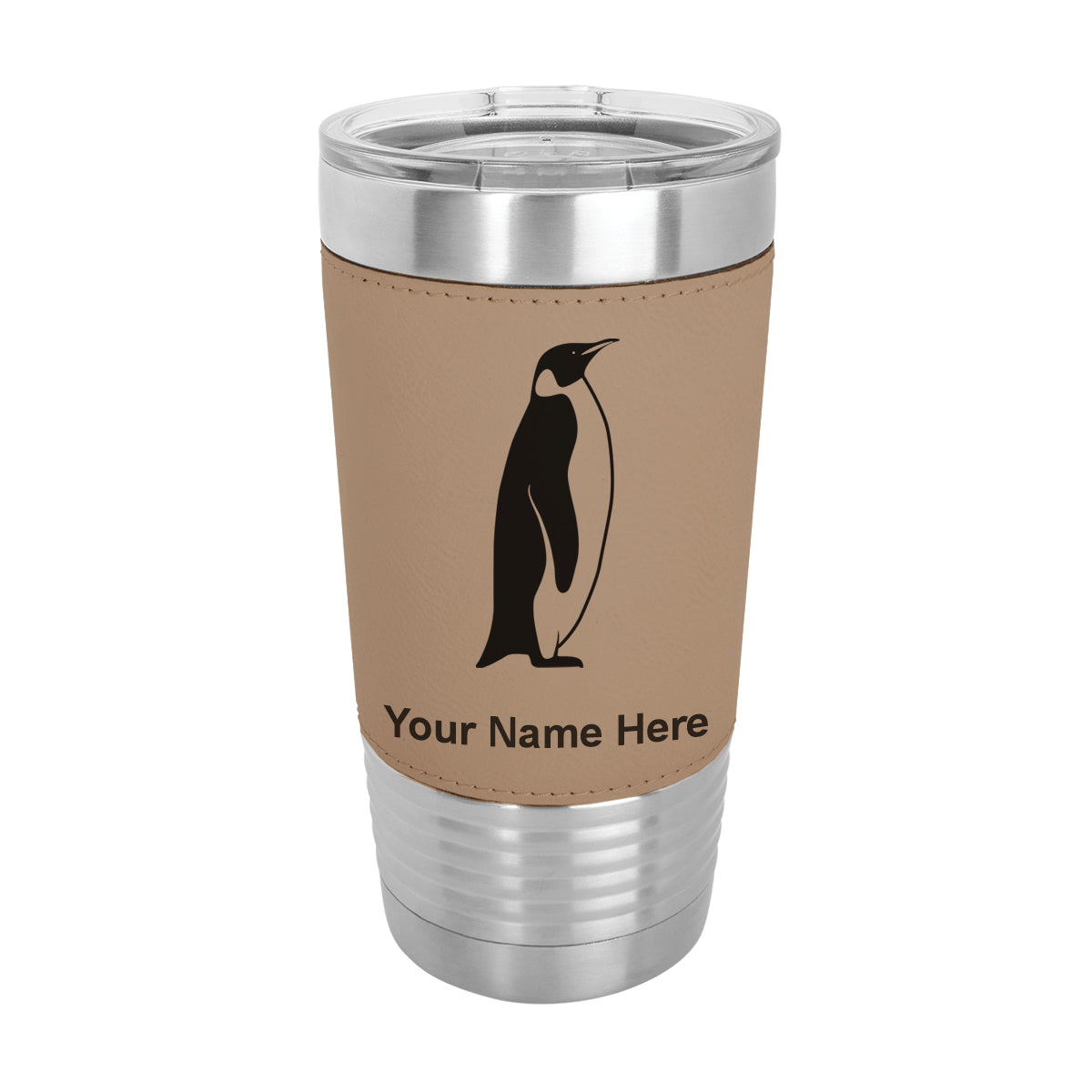 20oz Faux Leather Tumbler Mug, Penguin, Personalized Engraving Included - LaserGram Custom Engraved Gifts