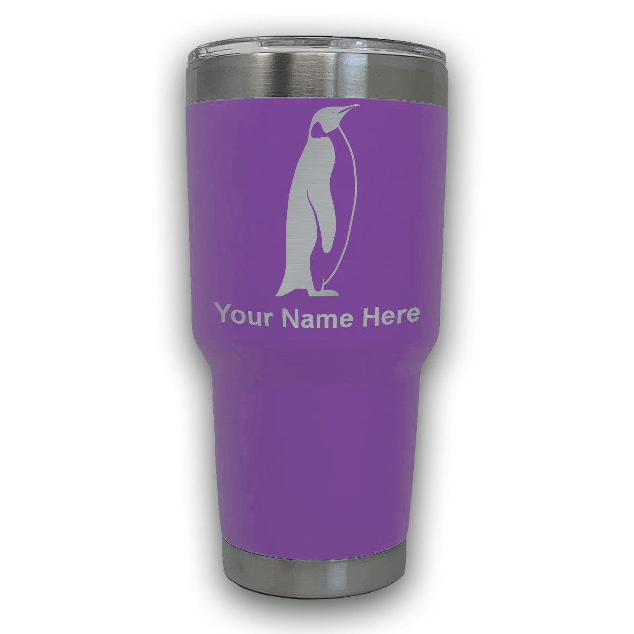 LaserGram 30oz Tumbler Mug, Penguin, Personalized Engraving Included