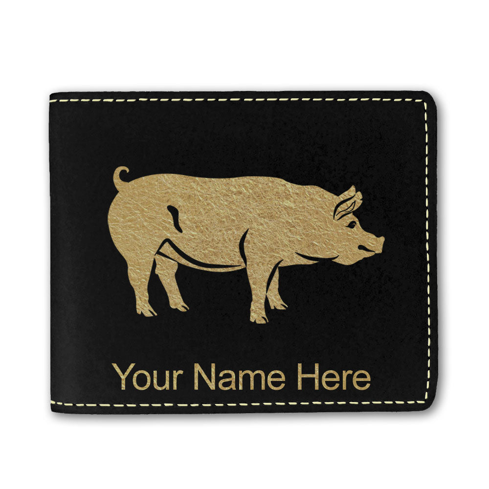 Faux Leather Bi-Fold Wallet, Pig, Personalized Engraving Included