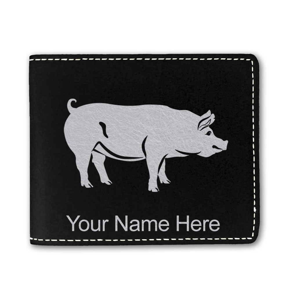 Faux Leather Bi-Fold Wallet, Pig, Personalized Engraving Included