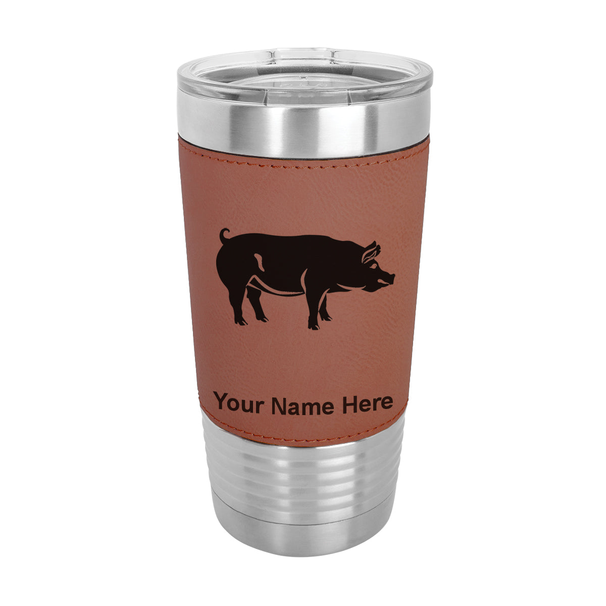 20oz Faux Leather Tumbler Mug, Pig, Personalized Engraving Included - LaserGram Custom Engraved Gifts