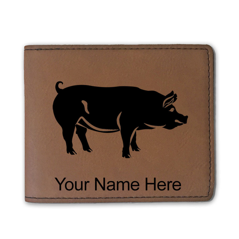 Faux Leather Bi-Fold Wallet, Pig, Personalized Engraving Included