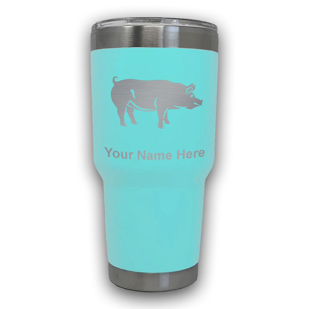 LaserGram 30oz Tumbler Mug, Pig, Personalized Engraving Included