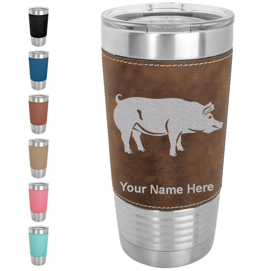 20oz Faux Leather Tumbler Mug, Pig, Personalized Engraving Included - LaserGram Custom Engraved Gifts