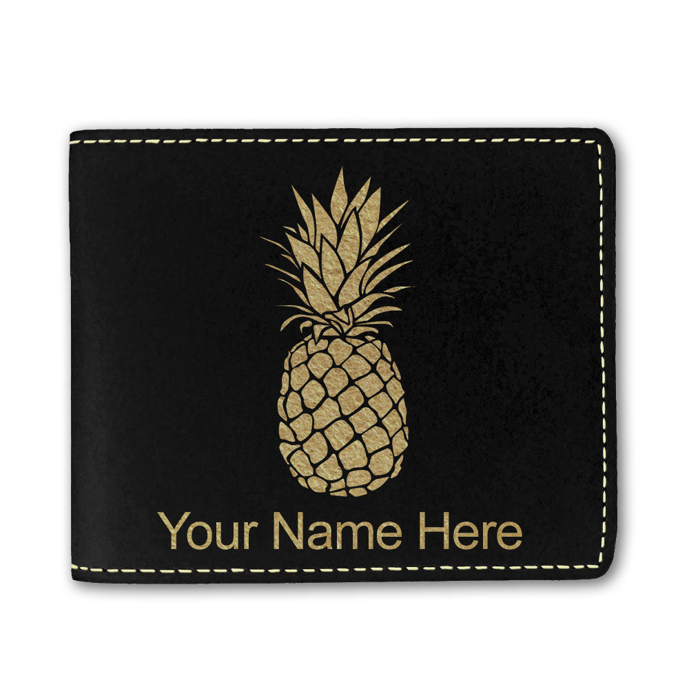 Faux Leather Bi-Fold Wallet, Pineapple, Personalized Engraving Included