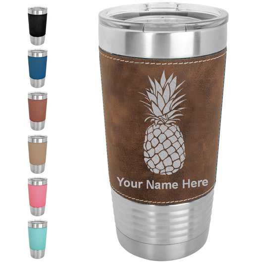 20oz Faux Leather Tumbler Mug, Pineapple, Personalized Engraving Included - LaserGram Custom Engraved Gifts