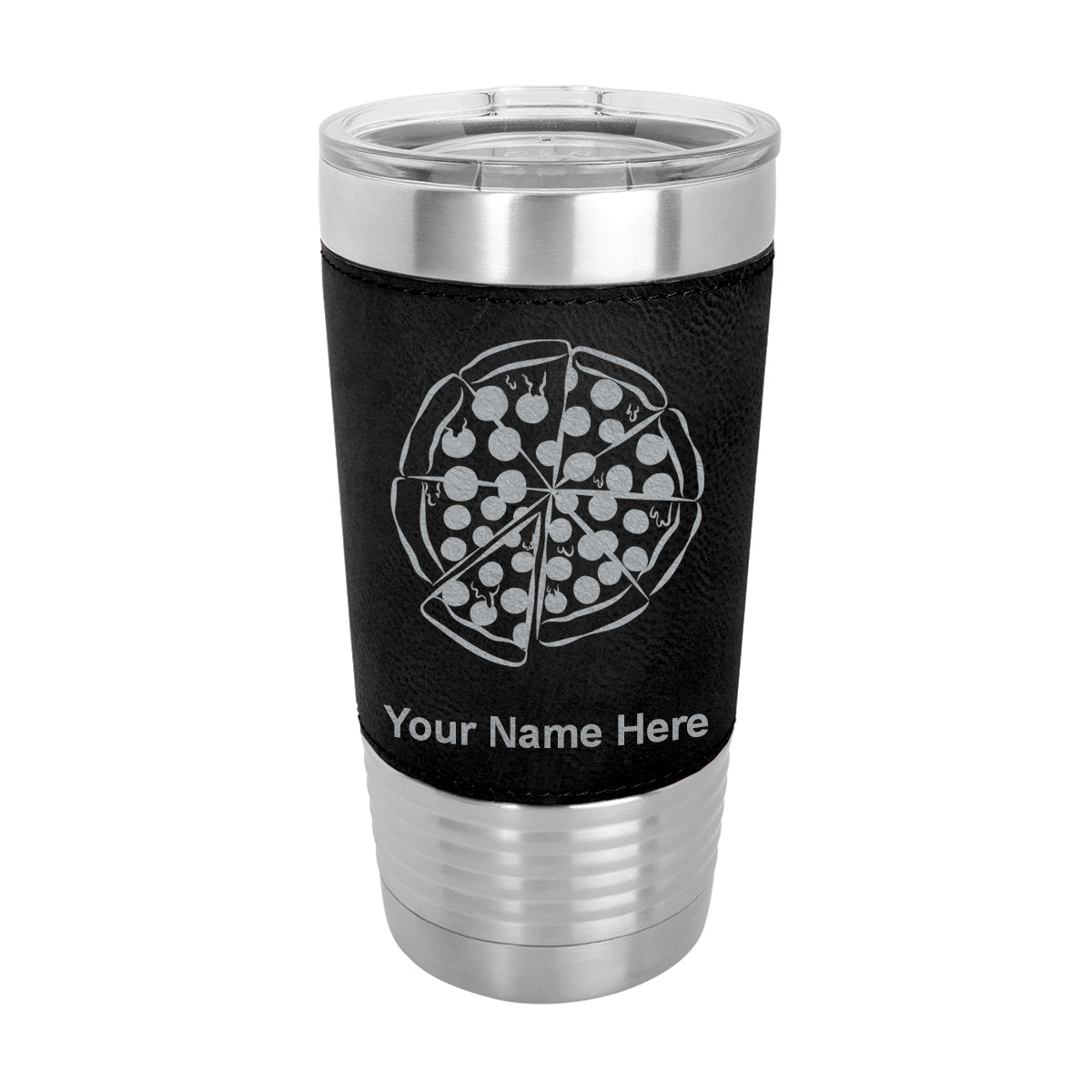 20oz Faux Leather Tumbler Mug, Pizza, Personalized Engraving Included - LaserGram Custom Engraved Gifts