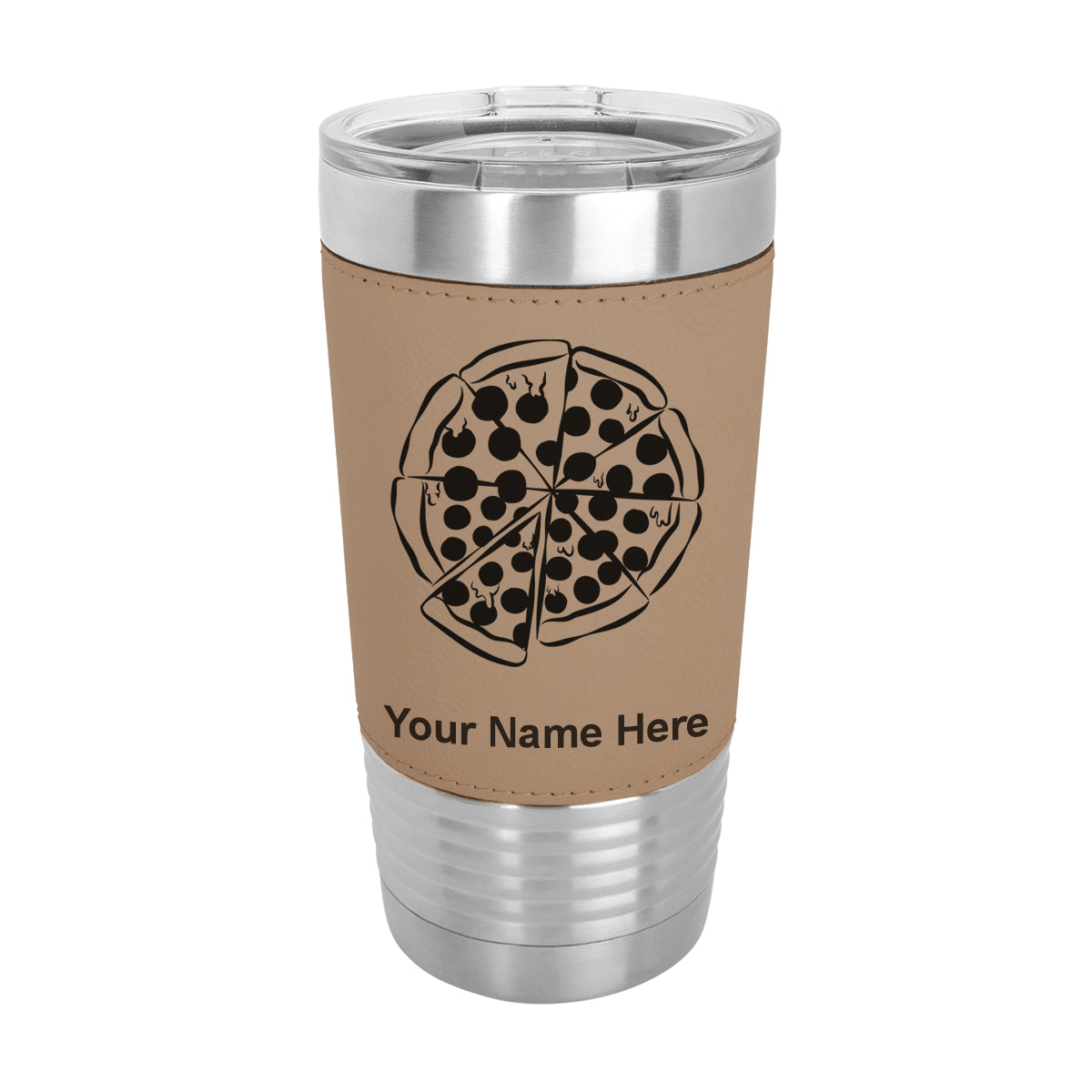 20oz Faux Leather Tumbler Mug, Pizza, Personalized Engraving Included - LaserGram Custom Engraved Gifts