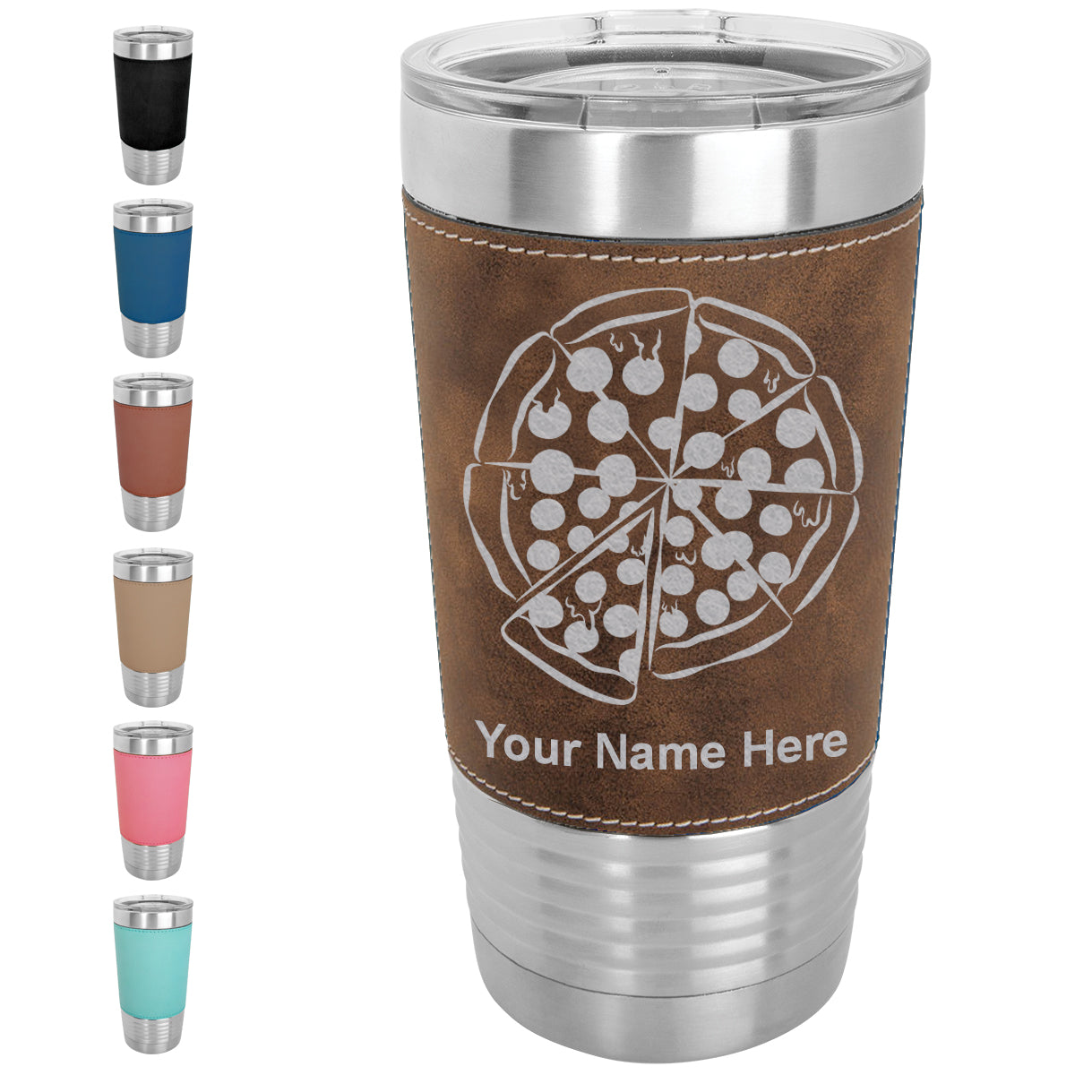 20oz Faux Leather Tumbler Mug, Pizza, Personalized Engraving Included - LaserGram Custom Engraved Gifts