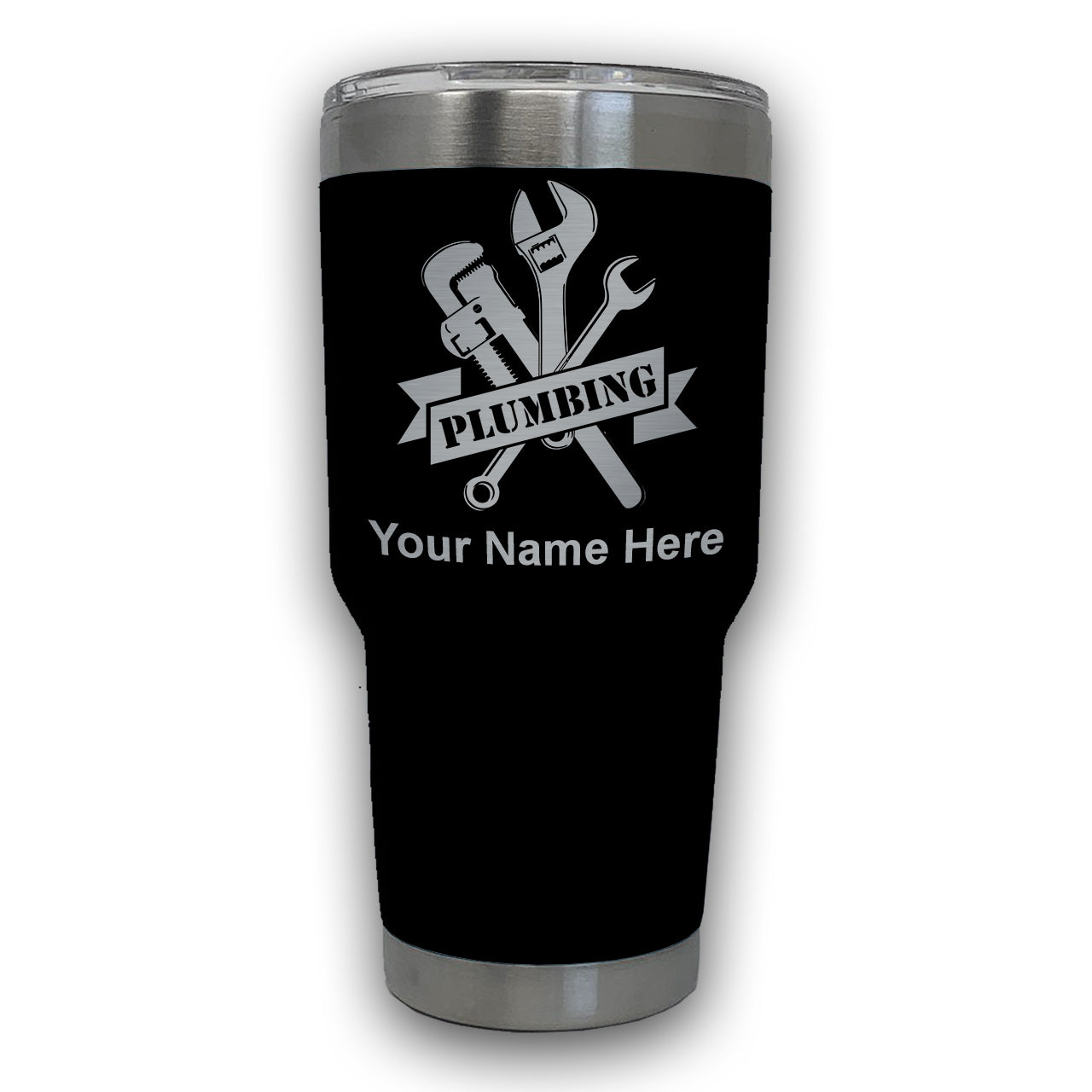 LaserGram 30oz Tumbler Mug, Plumbing, Personalized Engraving Included