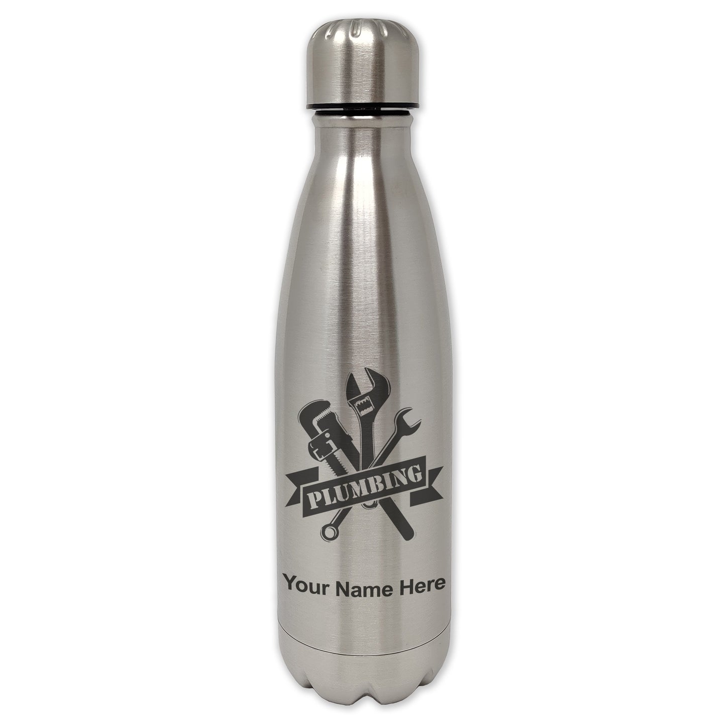 LaserGram Single Wall Water Bottle, Plumbing, Personalized Engraving Included