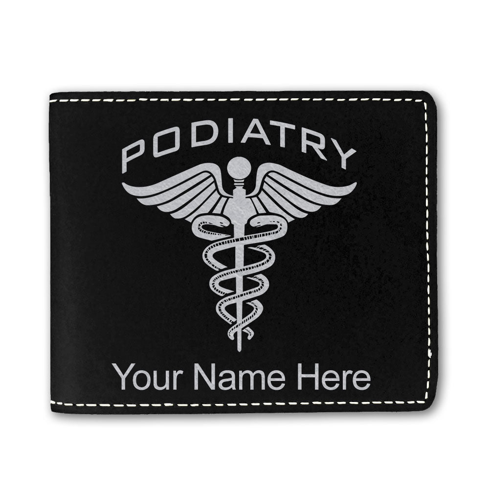 Faux Leather Bi-Fold Wallet, Podiatry, Personalized Engraving Included