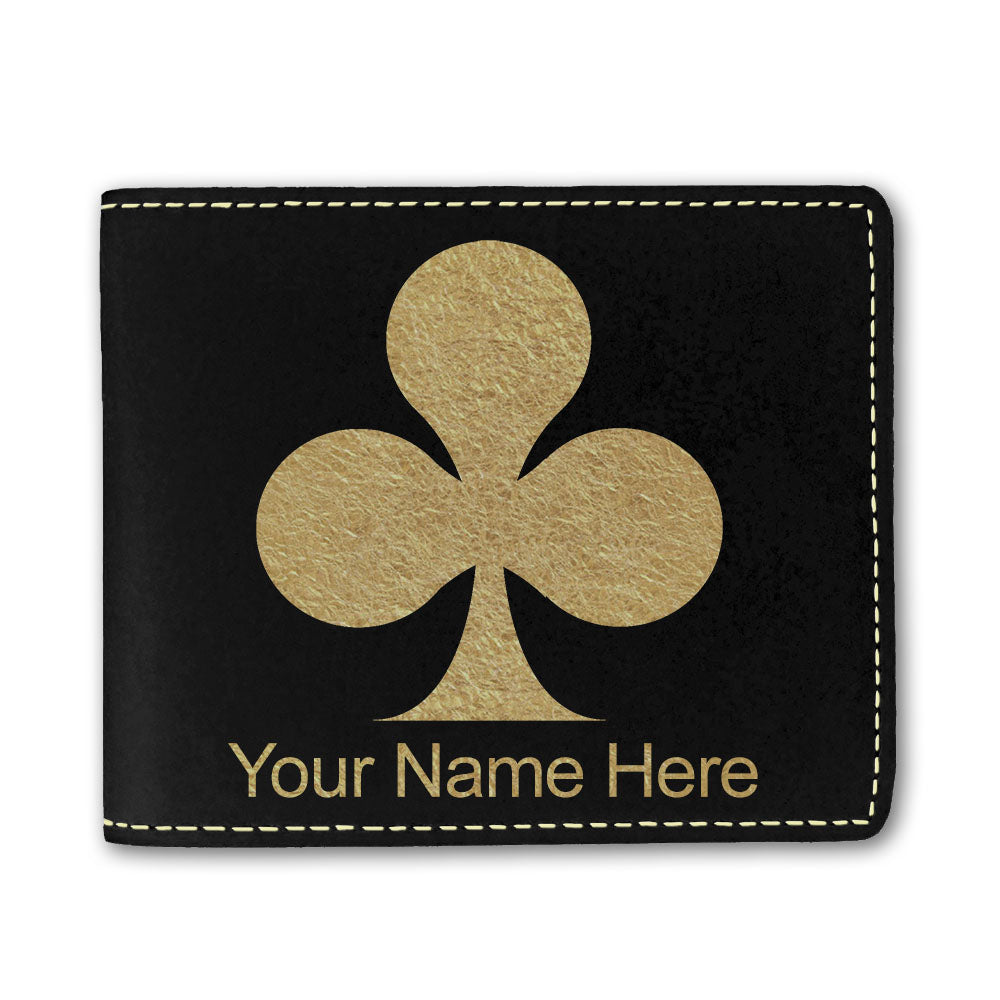 Faux Leather Bi-Fold Wallet, Poker Clubs, Personalized Engraving Included