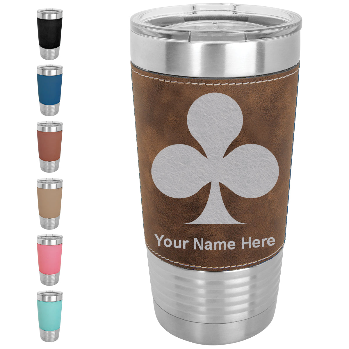 20oz Faux Leather Tumbler Mug, Poker Clubs, Personalized Engraving Included - LaserGram Custom Engraved Gifts