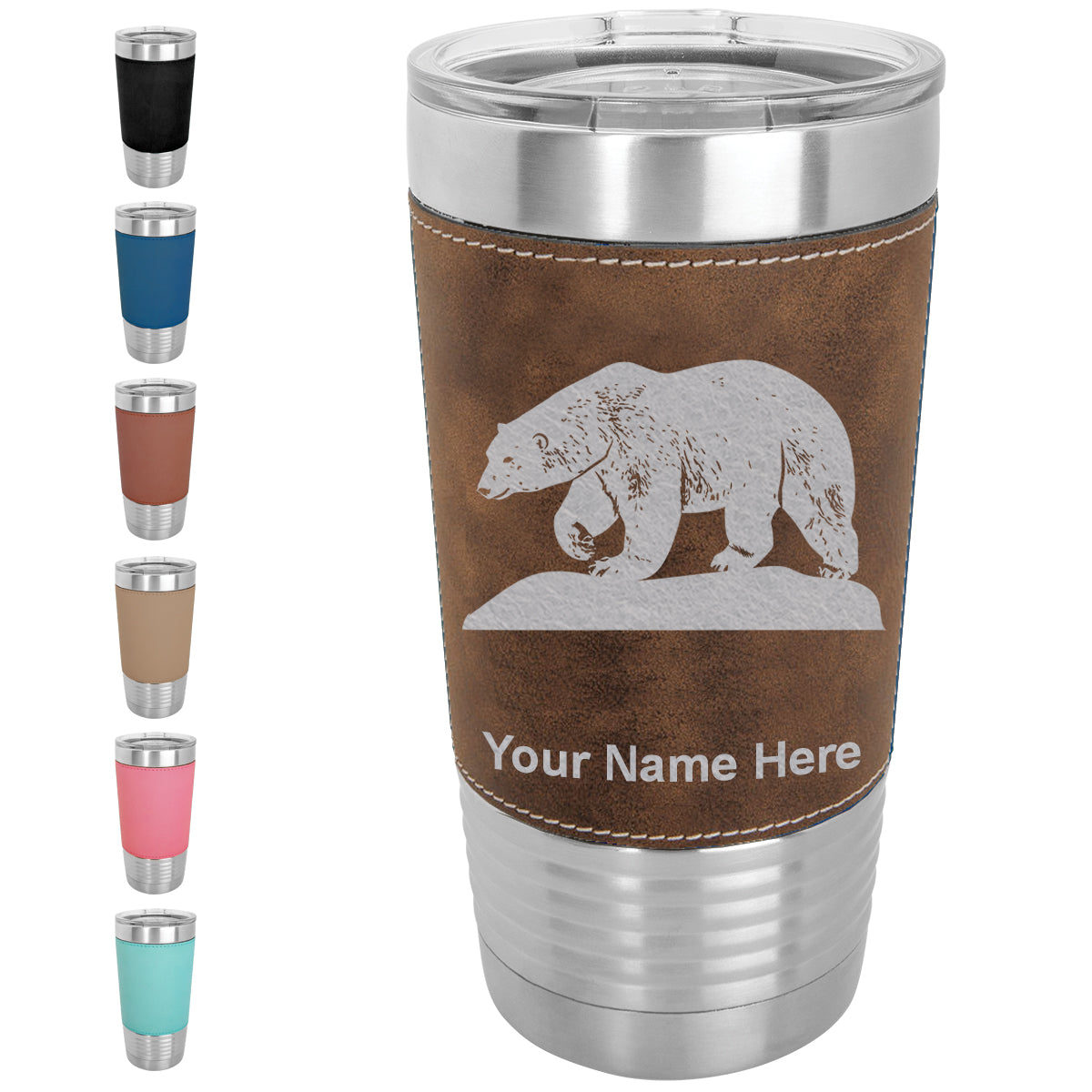 20oz Faux Leather Tumbler Mug, Polar Bear, Personalized Engraving Included - LaserGram Custom Engraved Gifts