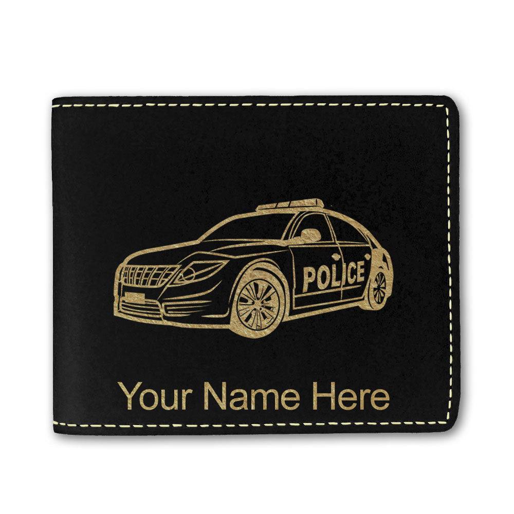 Faux Leather Bi-Fold Wallet, Police Car, Personalized Engraving Included