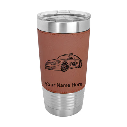 20oz Faux Leather Tumbler Mug, Police Car, Personalized Engraving Included - LaserGram Custom Engraved Gifts