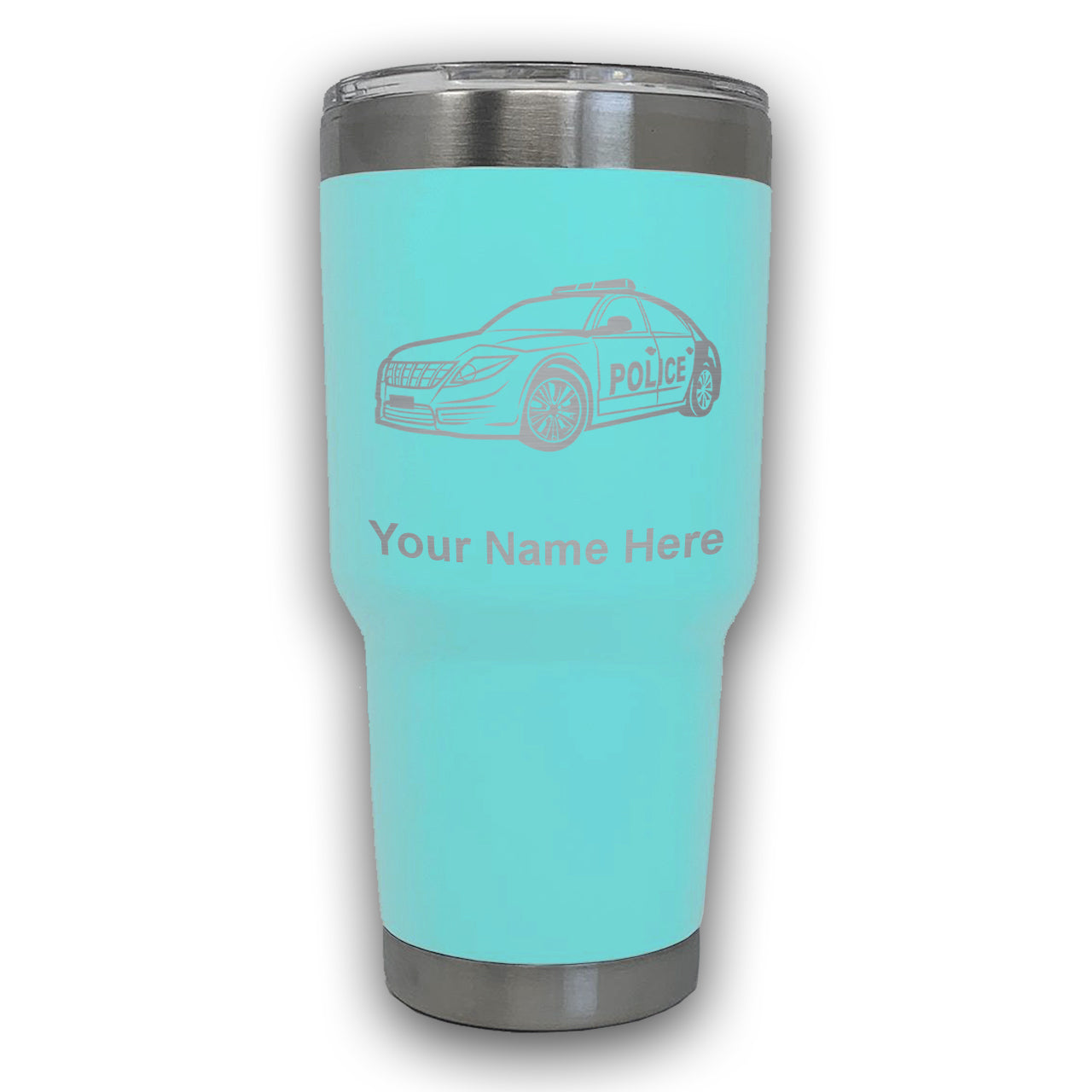 LaserGram 30oz Tumbler Mug, Police Car, Personalized Engraving Included