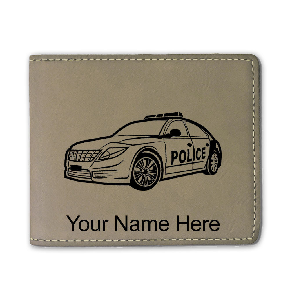 Faux Leather Bi-Fold Wallet, Police Car, Personalized Engraving Included