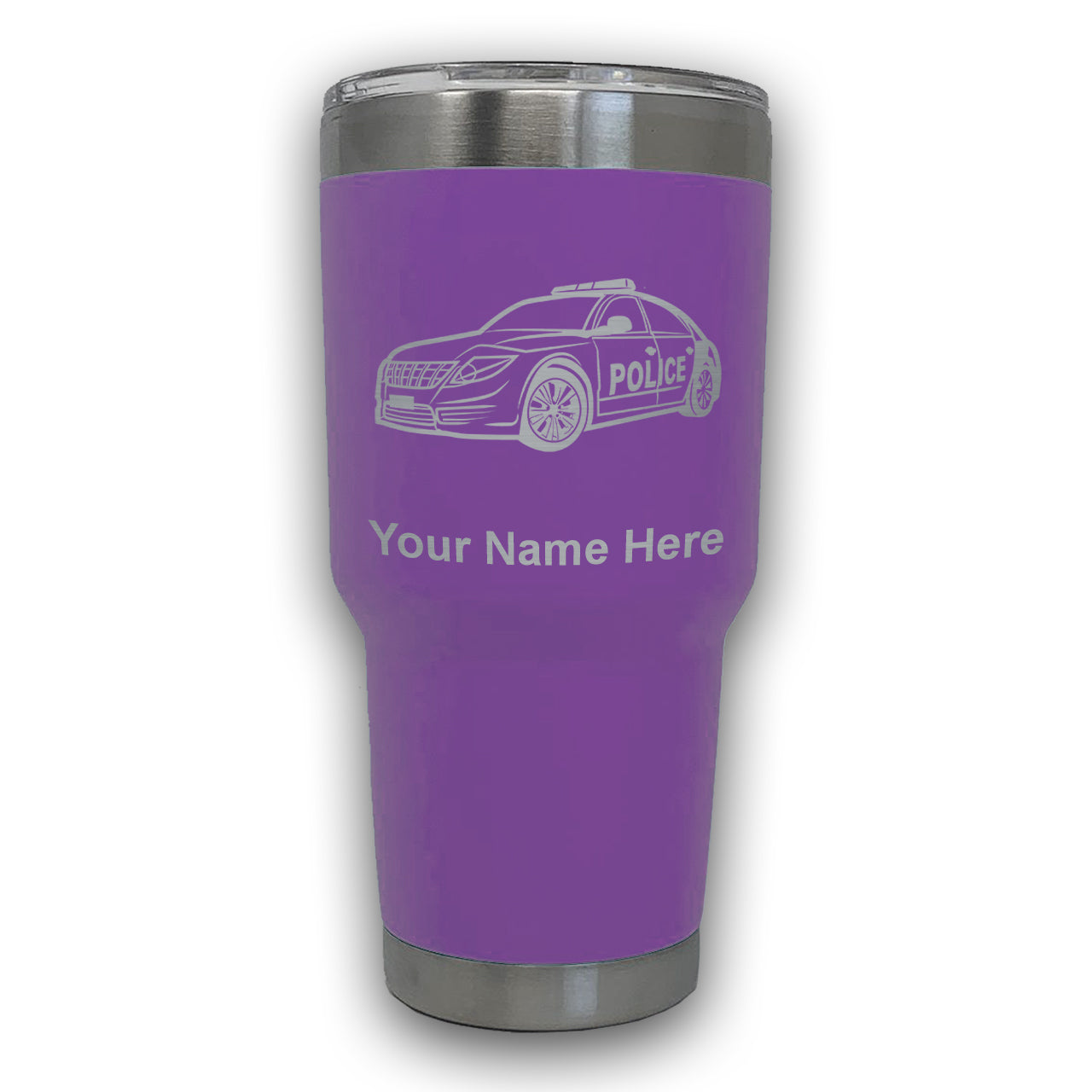 LaserGram 30oz Tumbler Mug, Police Car, Personalized Engraving Included