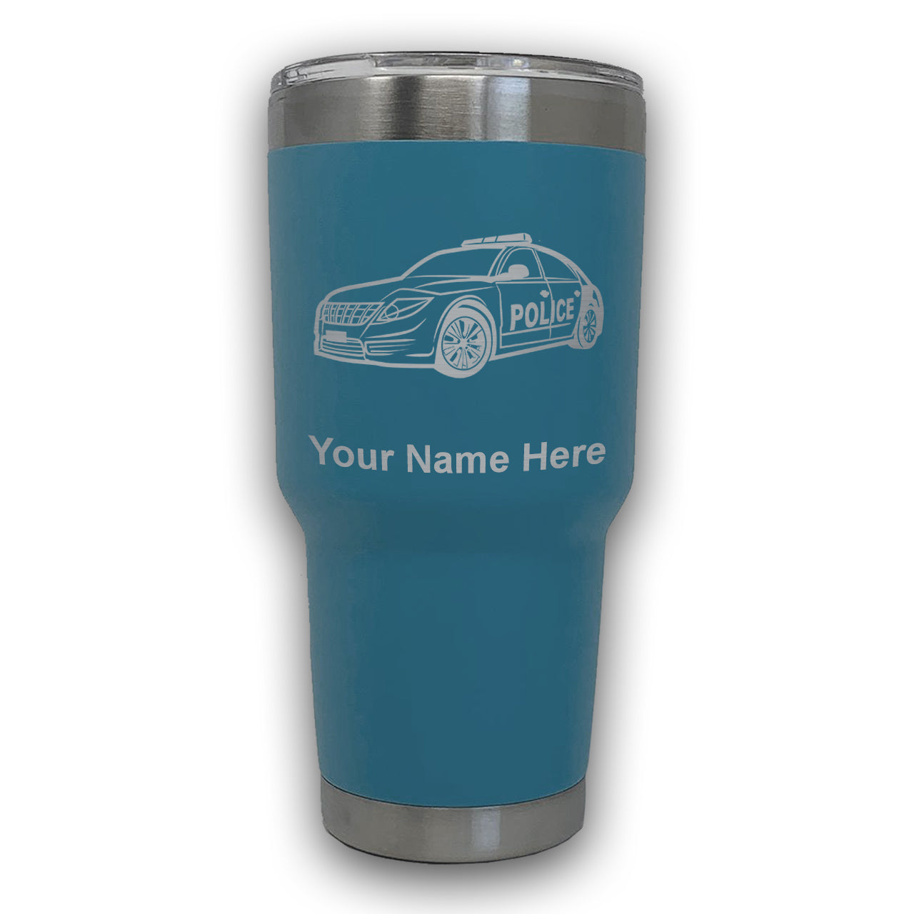 LaserGram 30oz Tumbler Mug, Police Car, Personalized Engraving Included