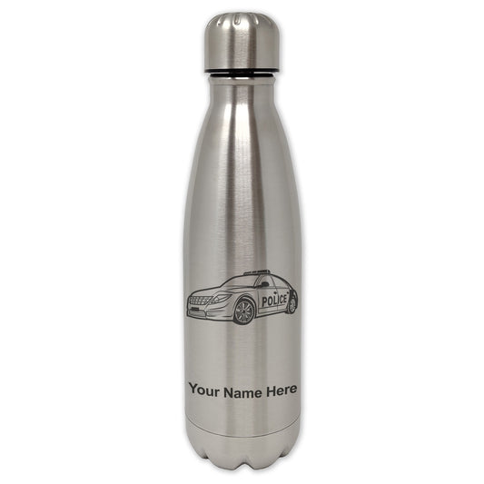 LaserGram Single Wall Water Bottle, Police Car, Personalized Engraving Included