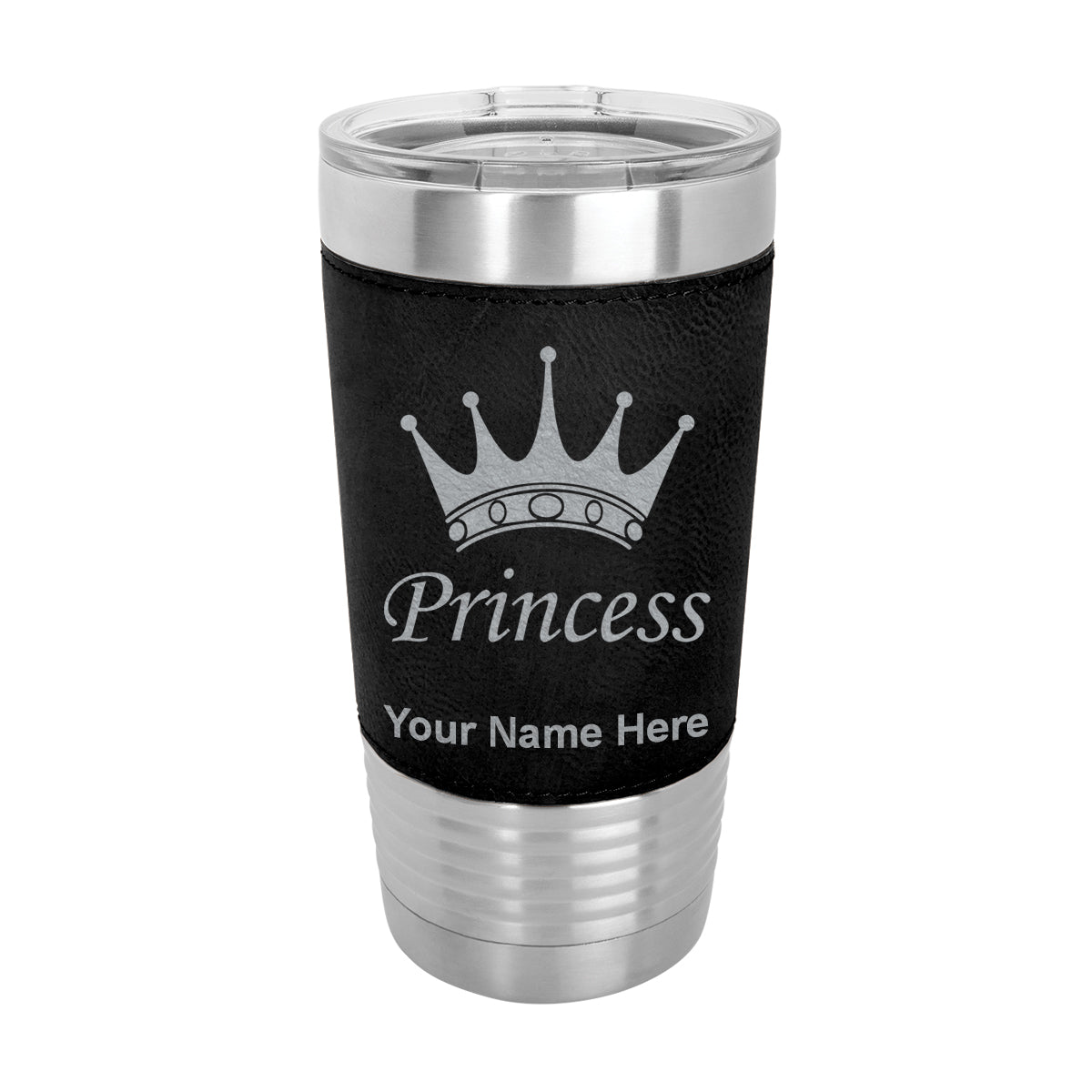 20oz Faux Leather Tumbler Mug, Princess Crown, Personalized Engraving Included - LaserGram Custom Engraved Gifts