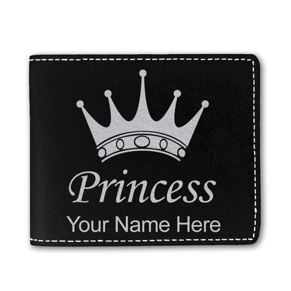 Faux Leather Bi-Fold Wallet, Princess Crown, Personalized Engraving Included
