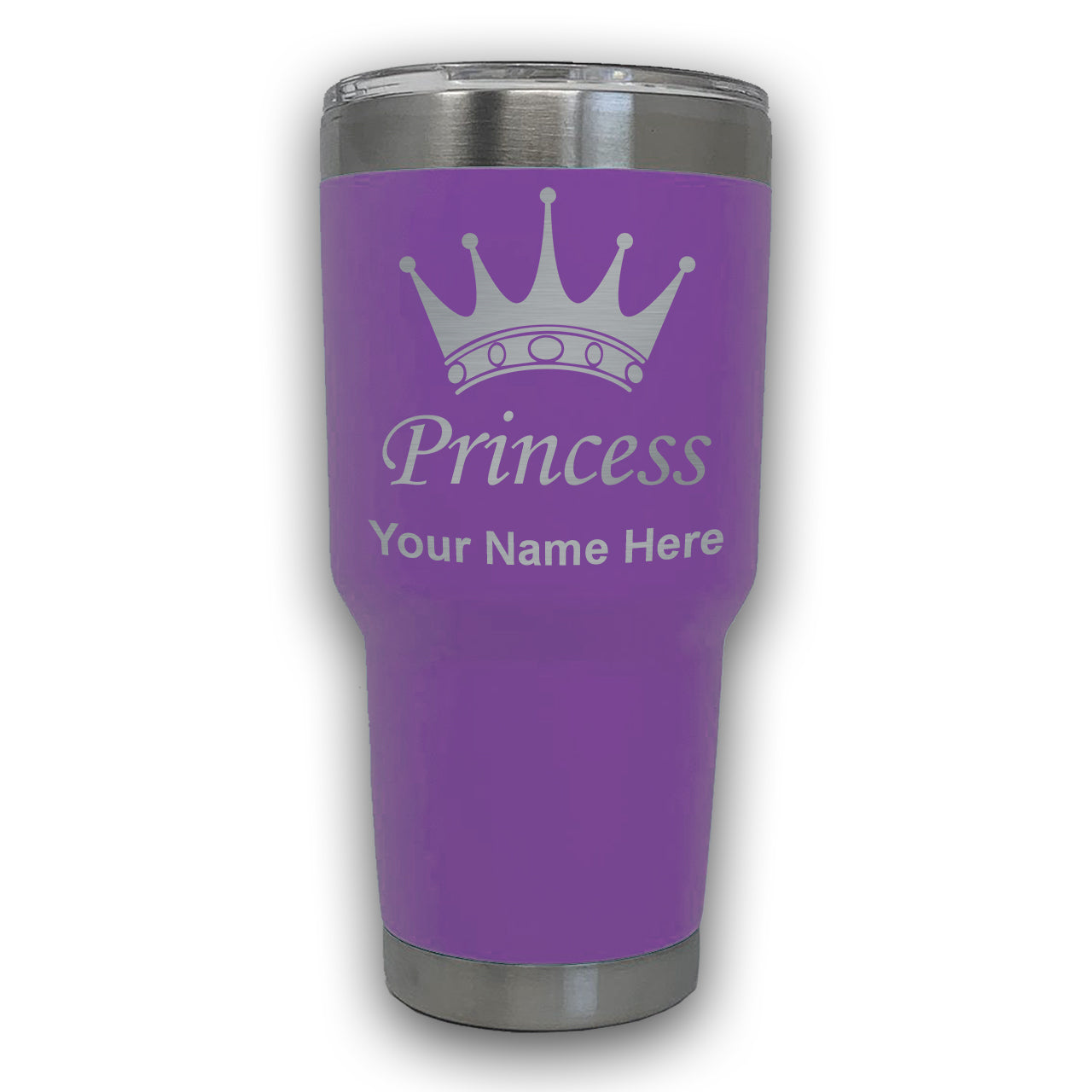 LaserGram 30oz Tumbler Mug, Princess Crown, Personalized Engraving Included