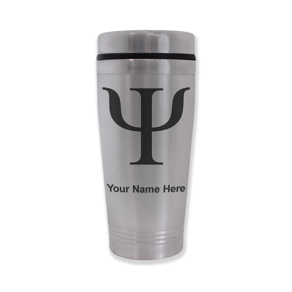Commuter Travel Mug, Psi Symbol, Personalized Engraving Included