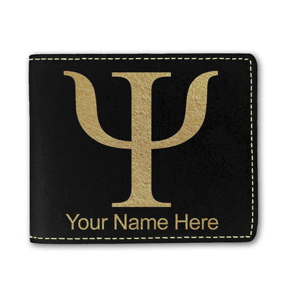 Faux Leather Bi-Fold Wallet, Psi Symbol, Personalized Engraving Included