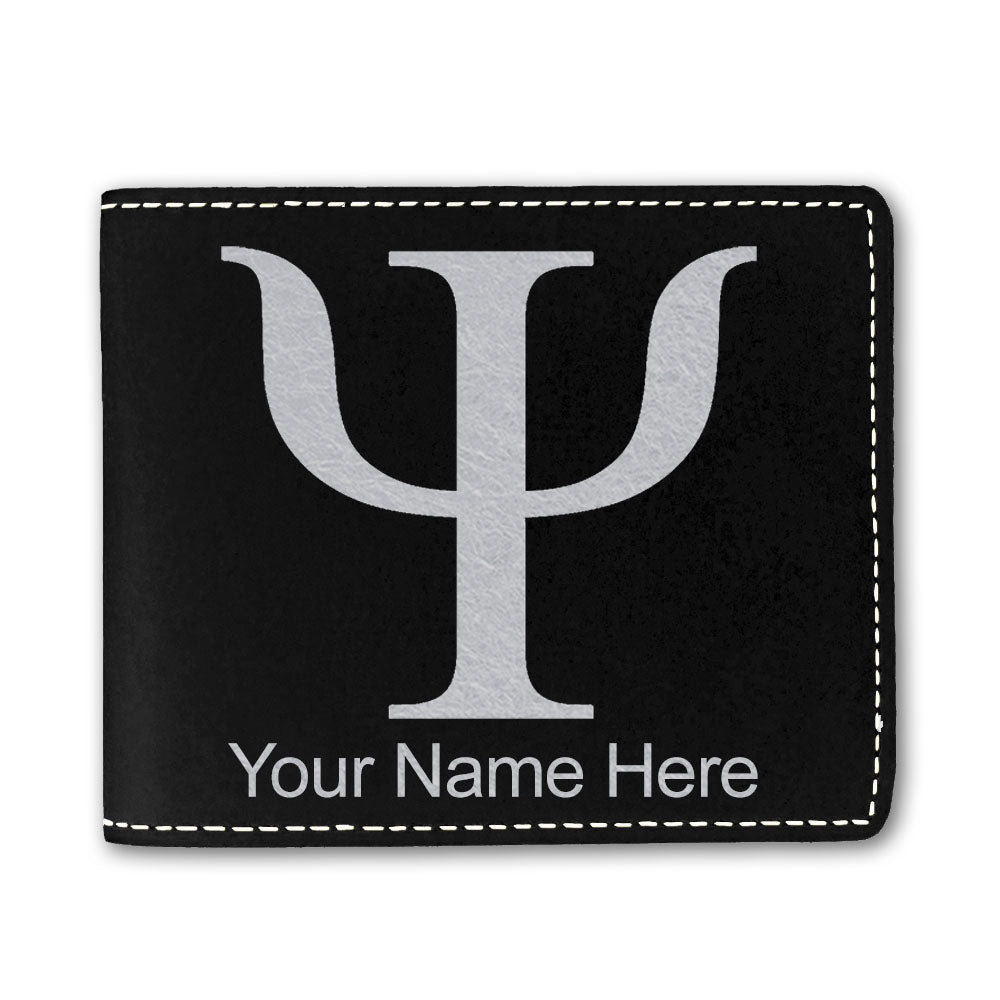 Faux Leather Bi-Fold Wallet, Psi Symbol, Personalized Engraving Included