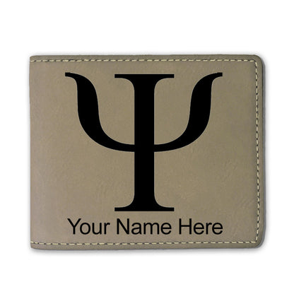 Faux Leather Bi-Fold Wallet, Psi Symbol, Personalized Engraving Included