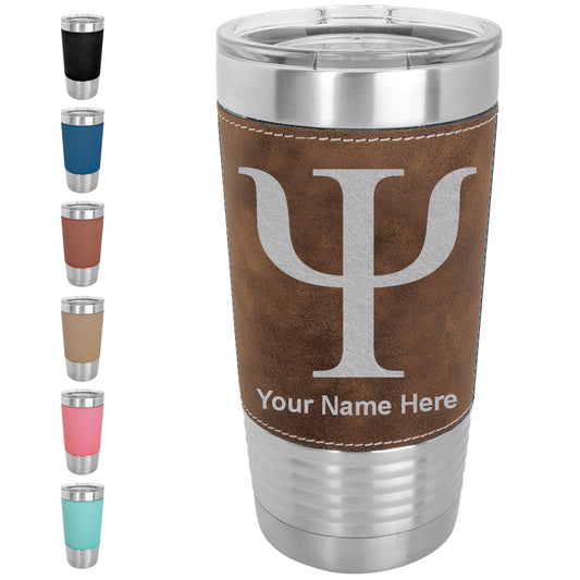 20oz Faux Leather Tumbler Mug, Psi Symbol, Personalized Engraving Included - LaserGram Custom Engraved Gifts