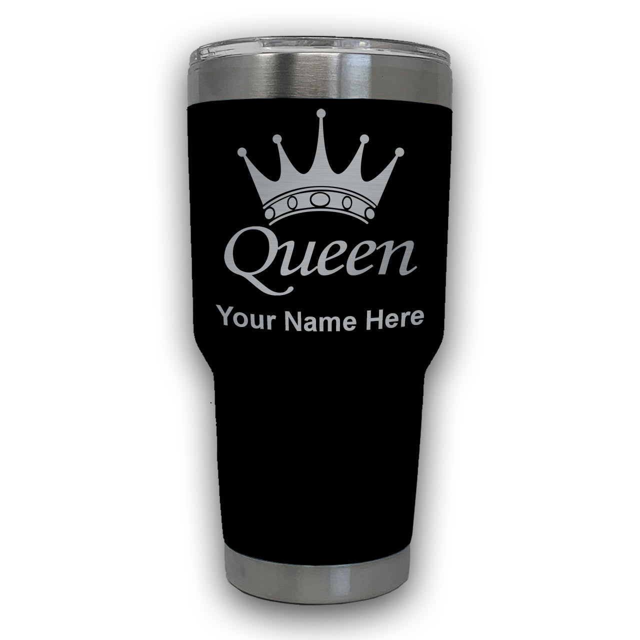 LaserGram 30oz Tumbler Mug, Queen Crown, Personalized Engraving Included