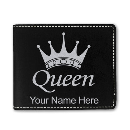 Faux Leather Bi-Fold Wallet, Queen Crown, Personalized Engraving Included