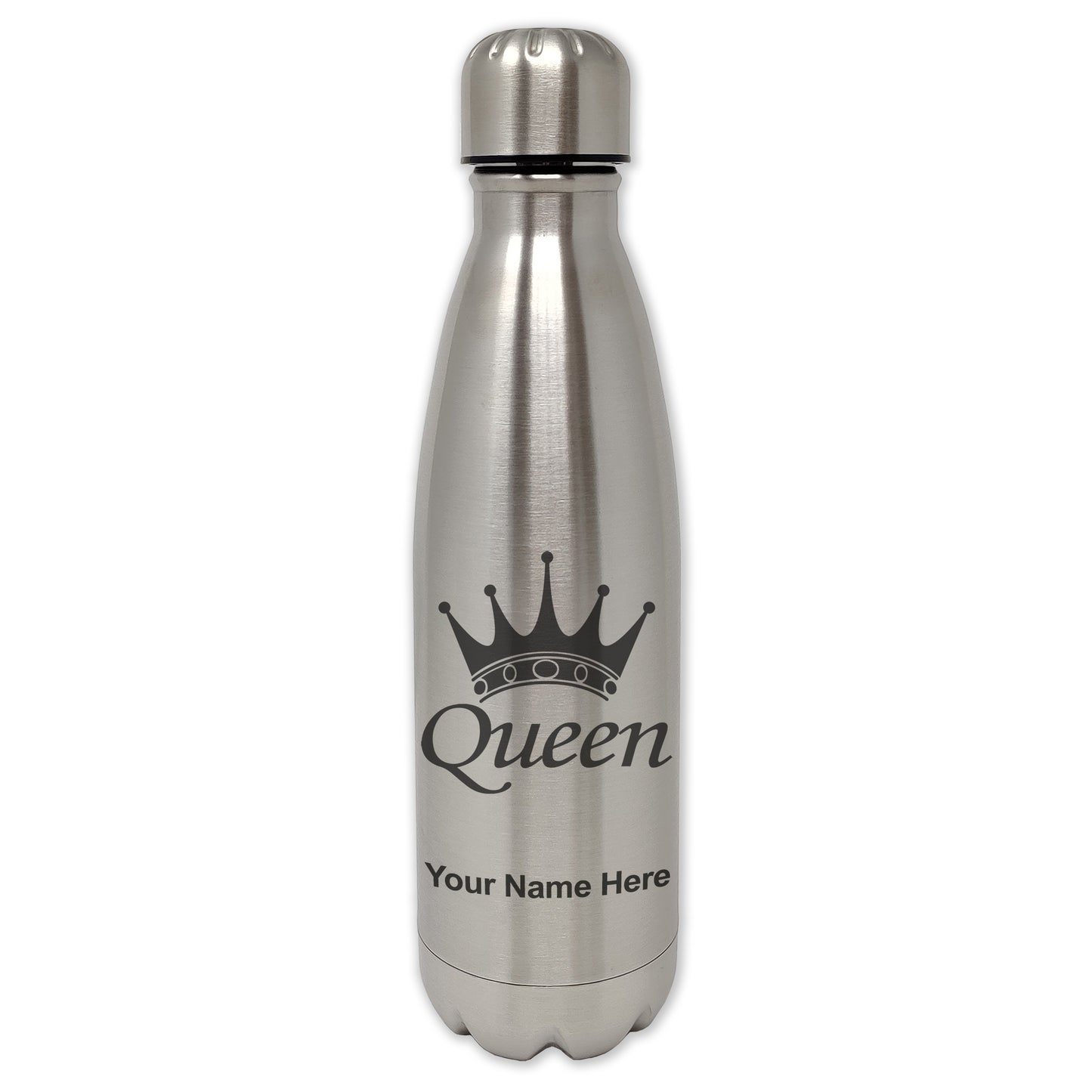 LaserGram Single Wall Water Bottle, Queen Crown, Personalized Engraving Included