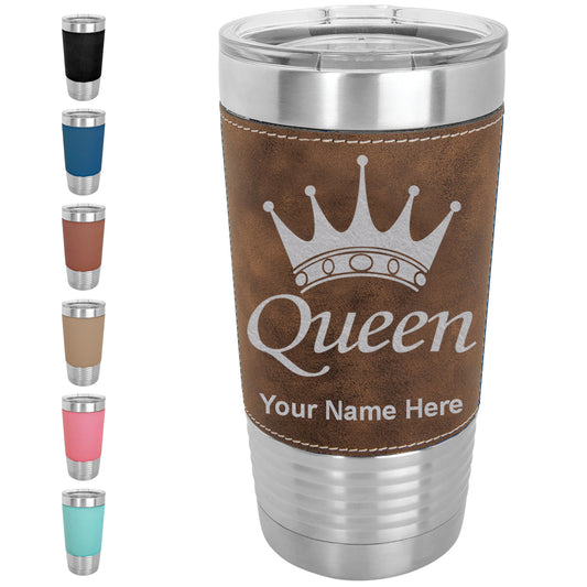 20oz Faux Leather Tumbler Mug, Queen Crown, Personalized Engraving Included - LaserGram Custom Engraved Gifts