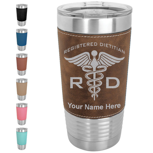 20oz Faux Leather Tumbler Mug, RD Registered Dietitian, Personalized Engraving Included - LaserGram Custom Engraved Gifts