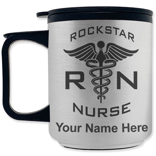 Coffee Travel Mug, RN Rockstar Nurse, Personalized Engraving Included